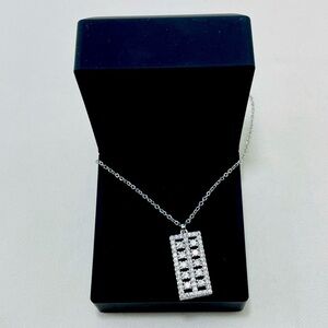 Rectangular Abacus Pendant Silver Necklace Chain 18” Cubic Zirconia CZ Charm New